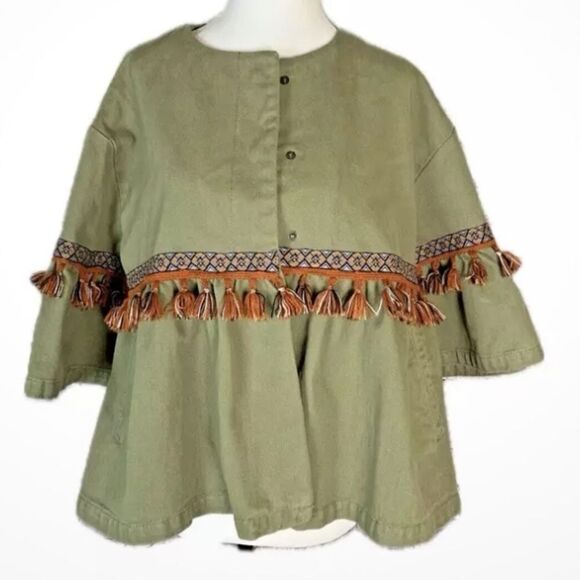 Zara 1975 denim cropped elbow sleeve jacket/top size extra small - Picture 2 of 7